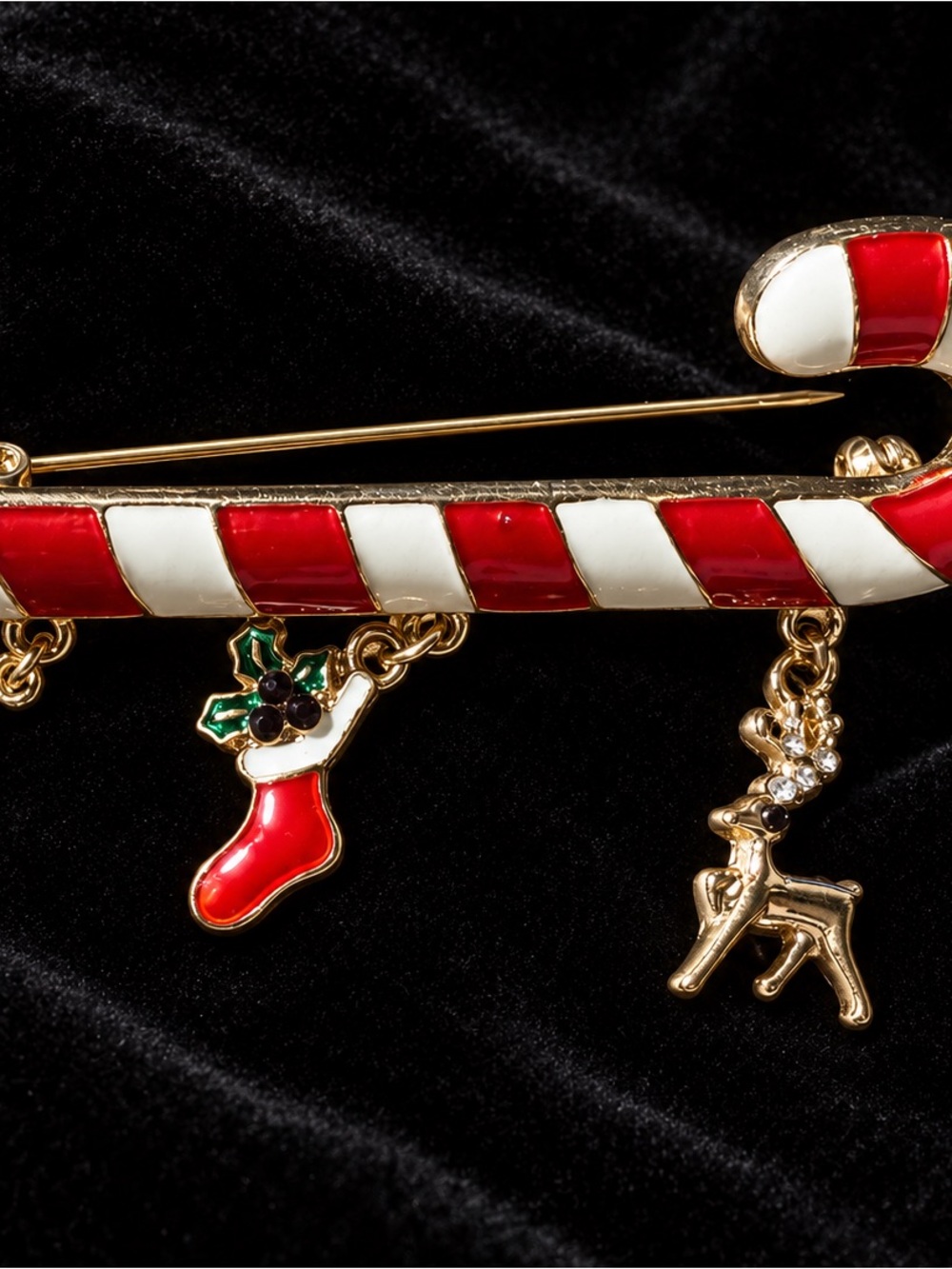Festive Candy Cane Christmas Brooch Pin - Red & White Holiday Charm